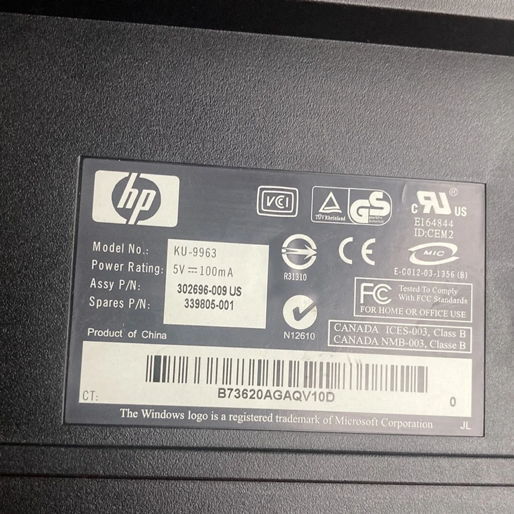 HP Computer Keyboard KU 9963